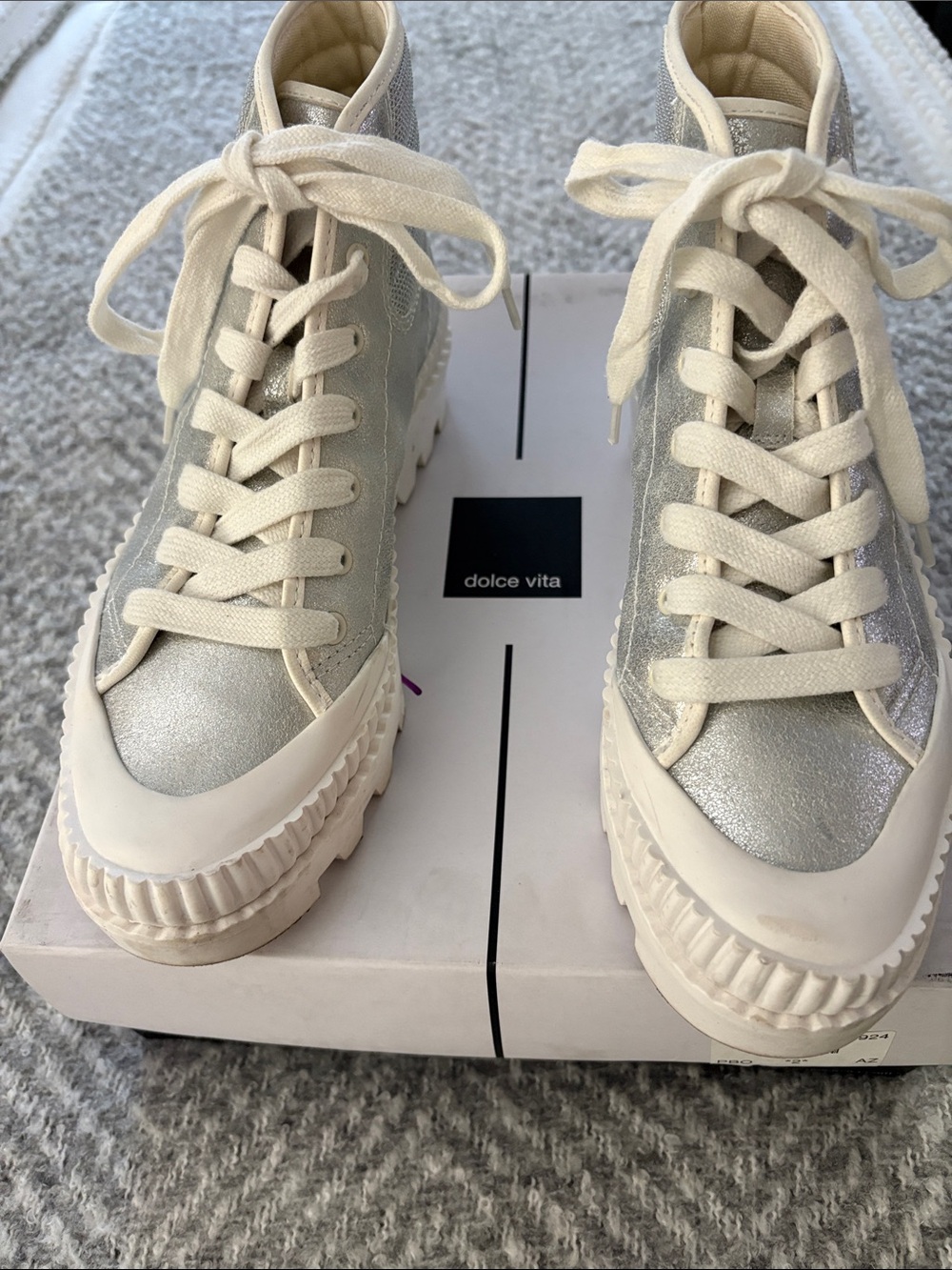Dolce Vita Silver Metallic High-Top Sneakers with White Soles